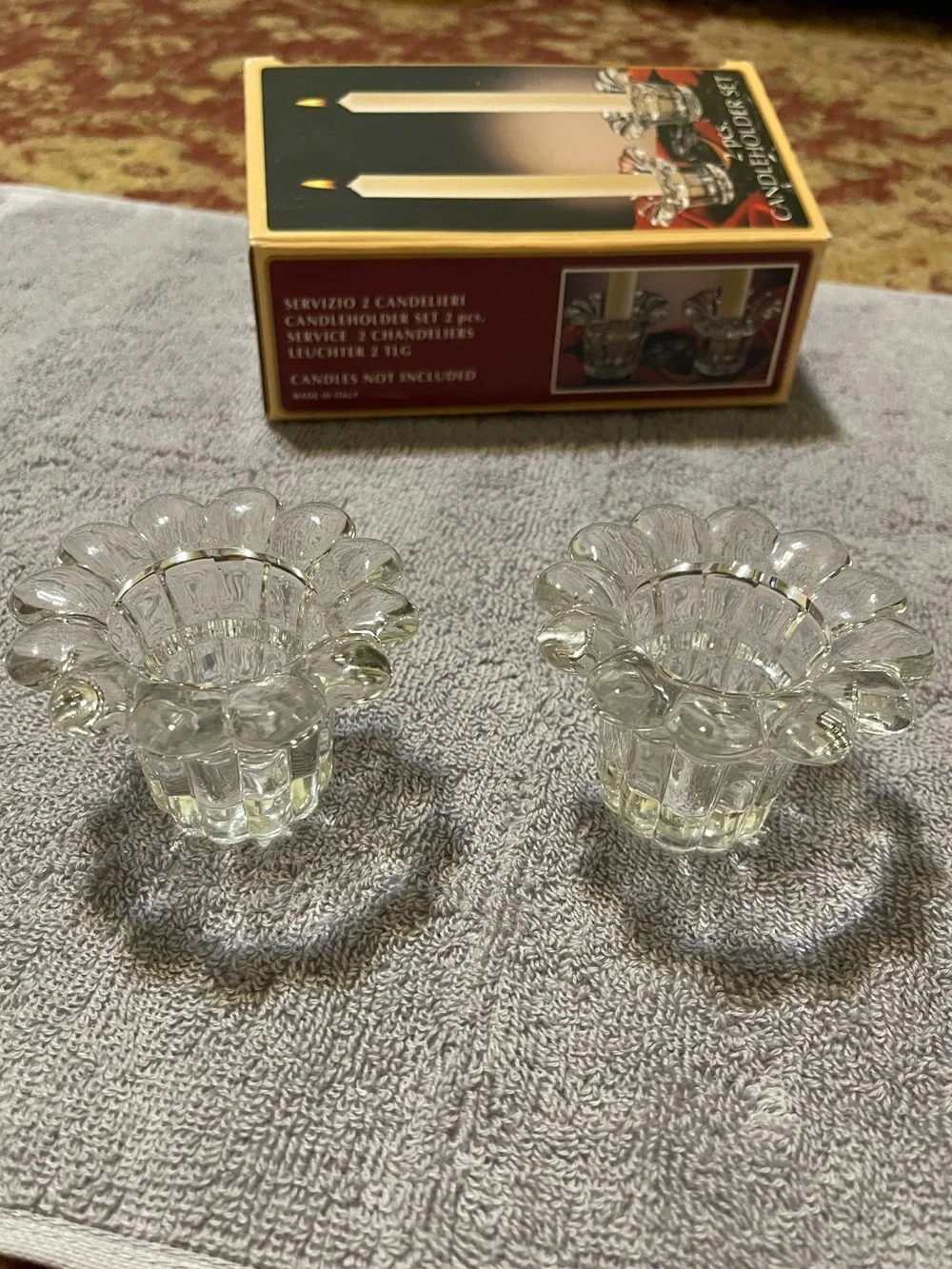 Vintage Clear Crystal Borgonovo Queen  Candleholder Set - 2 pcs - Italy 🇮🇹